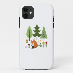 Scandinavian Style Fox Flowers Trees Illustration iPhone 11 Case