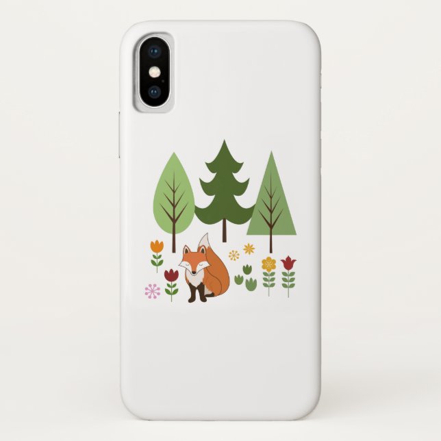 Scandinavian Style Fox Flowers Trees Illustration Case-Mate iPhone Case (Back)