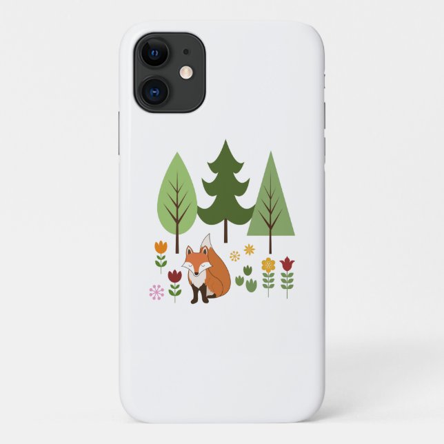 Scandinavian Style Fox Flowers Trees Illustration Case-Mate iPhone Case (Back)