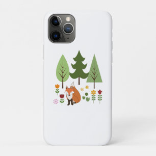 Scandinavian Style Fox Flowers Trees Illustration iPhone 11 Pro Case