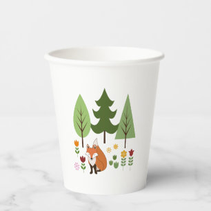 Scandinavian Style Fox Flowers Trees Illustration Paper Cups