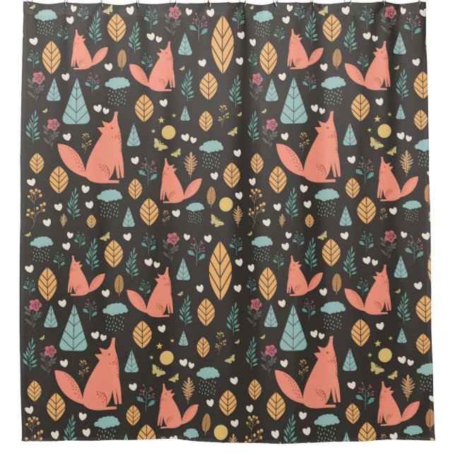 Scandinavian Style Fox Pattern Shower Curtain (Front)
