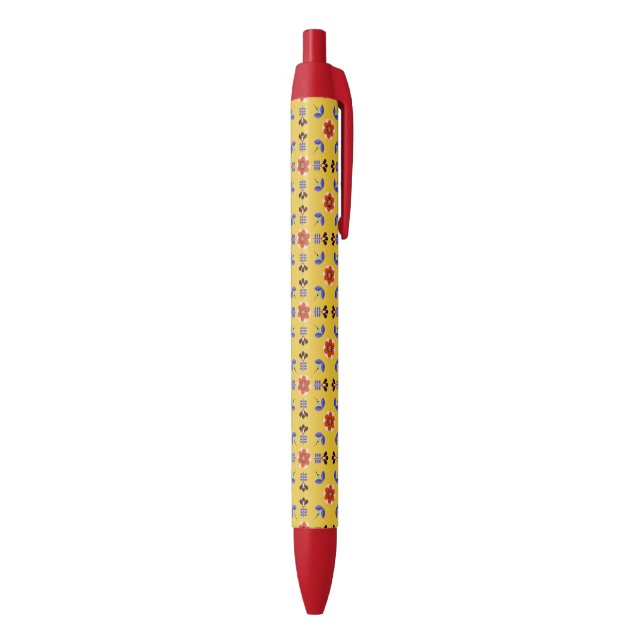Scandinavian Style Geometric Floral Pattern Black Ink Pen (Bottom (Vertical))