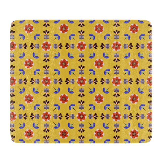 Scandinavian Style Geometric Floral Pattern Cutting Board (Front)