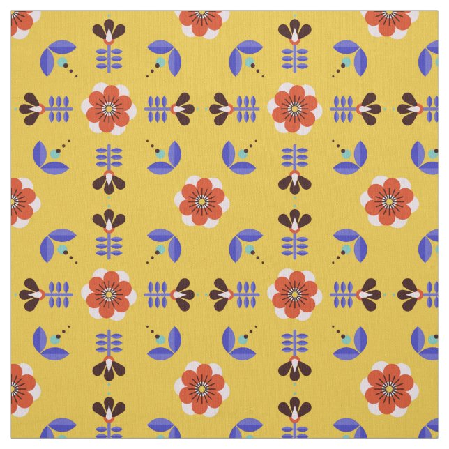 Scandinavian Style Geometric Floral Pattern Fabric (Swatch)