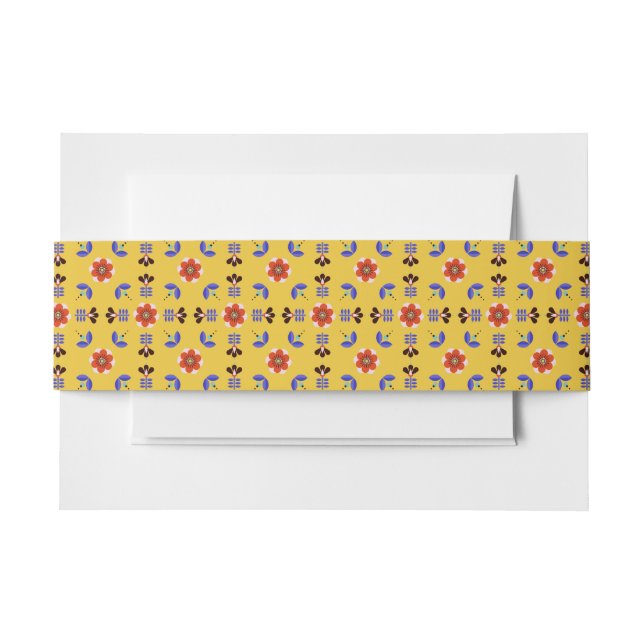 Scandinavian Style Geometric Floral Pattern Invitation Belly Band (Front Example)