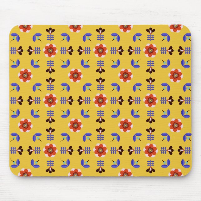 Scandinavian Style Geometric Floral Pattern Mouse Mat (Front)