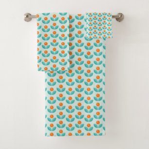 Scandinavian Style Geometric Orange Pattern Bath Towel Set