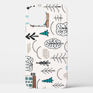 Scandinavian Style Houses Forest Pattern iPhone 12 Case