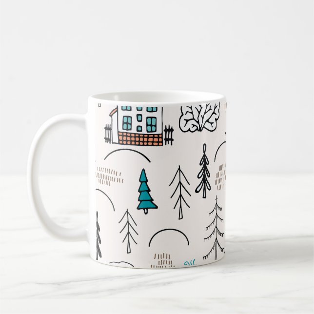 Scandinavian Style Houses Forest Pattern Coffee Mug (Left)