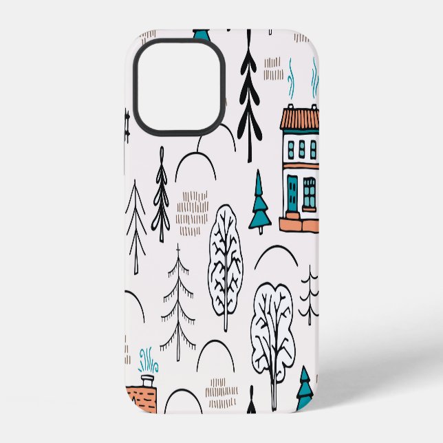 Scandinavian Style Houses Forest Pattern iPhone Case (Back)