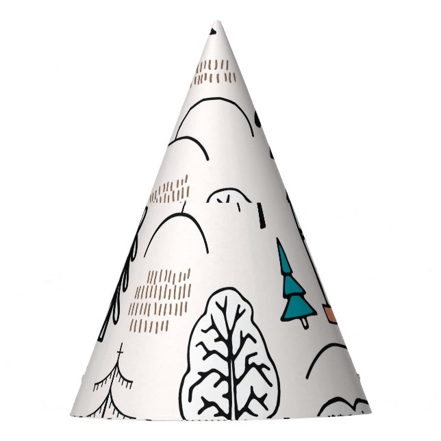 Scandinavian Style Houses Forest Pattern Party Hat (Front)