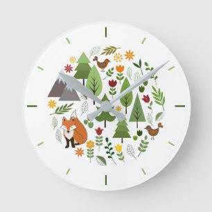 Scandinavian Style Illustrations Circle+Time Round Clock