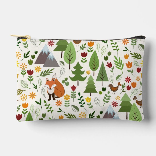 Scandinavian Style Illustrations on Cream Pattern Accessory Pouch (Front)