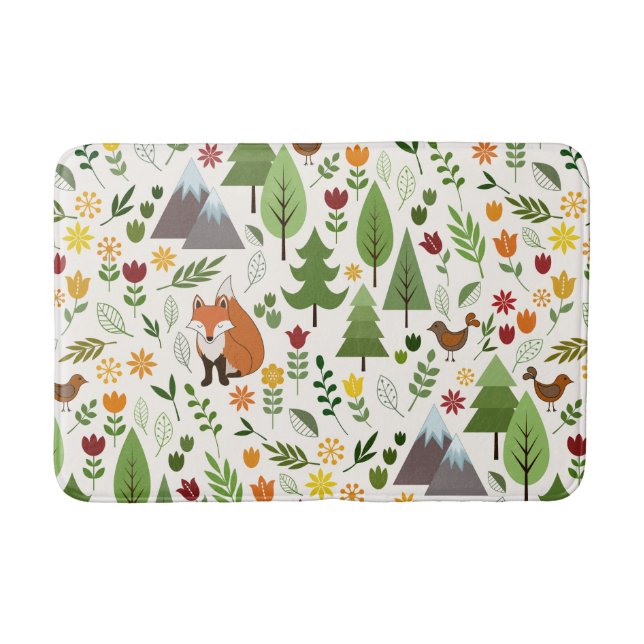 Scandinavian Style Illustrations on Cream Pattern Bath Mat (Front)