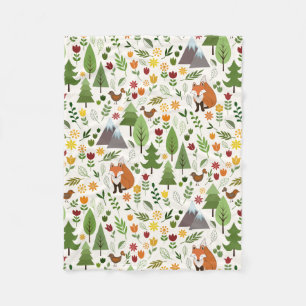 Scandinavian Style Illustrations on Cream Pattern Fleece Blanket