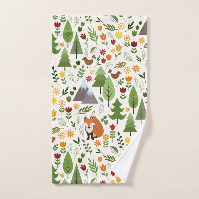 Scandinavian Style Illustrations on Cream Pattern Hand Towel (Hand Towel)