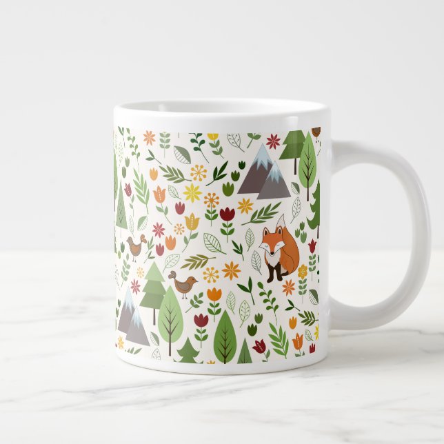 Scandinavian Style Illustrations on Cream Pattern Large Coffee Mug (Right)