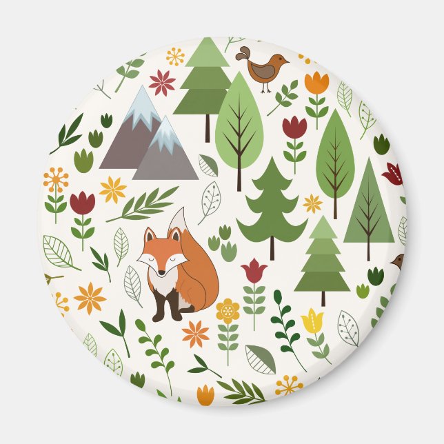 Scandinavian Style Illustrations on Cream Pattern Magnet (Front)
