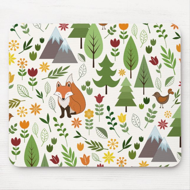 Scandinavian Style Illustrations on Cream Pattern Mouse Mat (Front)