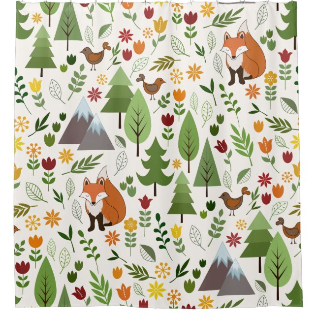 Scandinavian Style Illustrations on Cream Pattern Shower Curtain (Front)