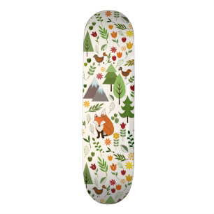 Scandinavian Style Illustrations on Cream Pattern Skateboard