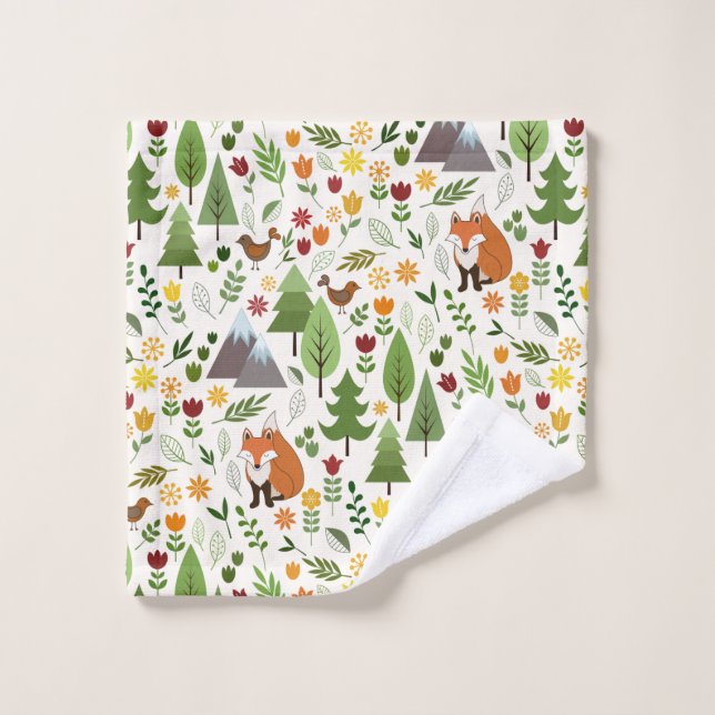 Scandinavian Style Illustrations on Cream Pattern Wash Cloth (Wash Cloth)