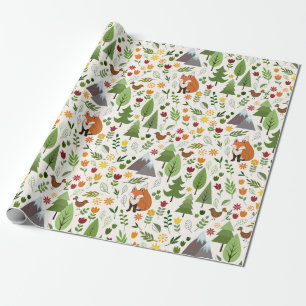 Scandinavian Style Illustrations on Cream Pattern Wrapping Paper