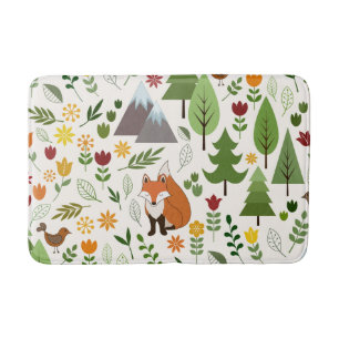 Scandinavian Style Illustrations on Crm Lg Pattern Bath Mat