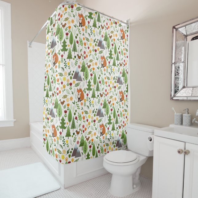 Scandinavian Style Illustrations on Crm Rpt Ptn Shower Curtain (In Situ)
