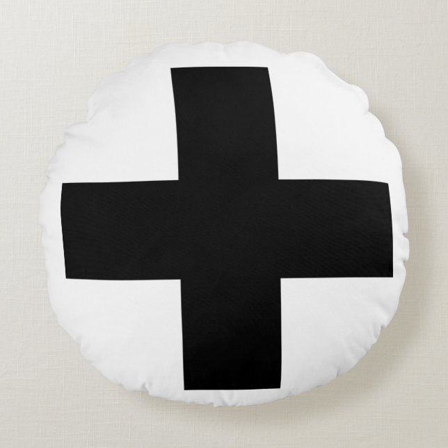 Scandinavian Style - Large Black Plus Sign Round Cushion (Front)