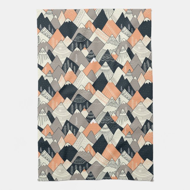Scandinavian Style Mountain Pattern Tea Towel (Vertical)