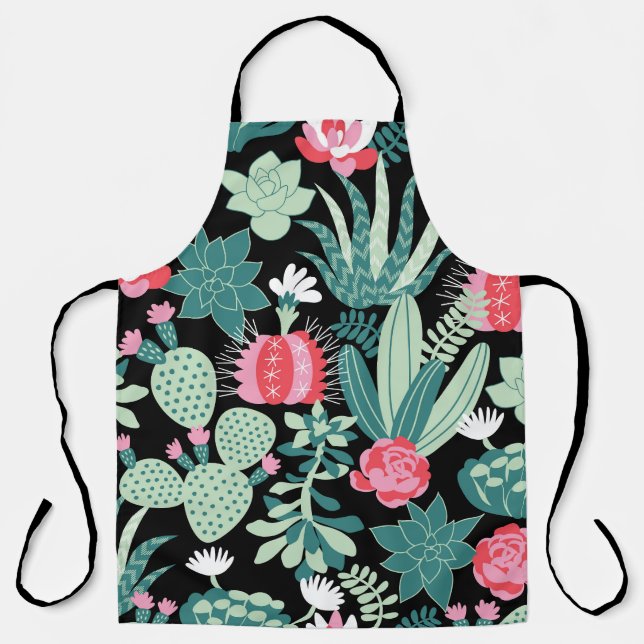 Scandinavian Style Succulents Seamless Pattern Apron (Front)