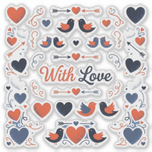 Scandinavian Style Valentine Hearts & Birds Sticke