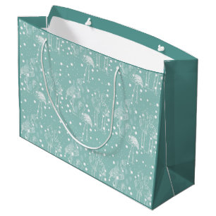 Scandinavian Style White Flamingos on Light Teal   Large Gift Bag