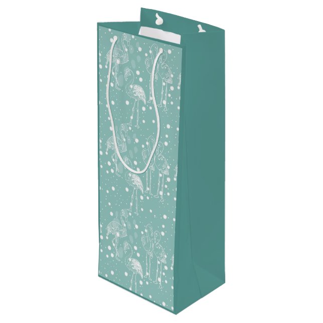 Scandinavian Style White Flamingos on Light Teal   Wine Gift Bag (Back Angled)