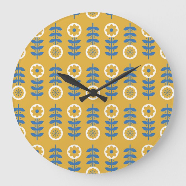 Scandinavian Stylised Flower Pattern Large Clock (Front)