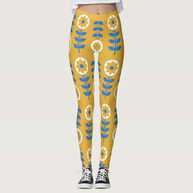 Scandinavian Stylised Flower Pattern Leggings (Front)