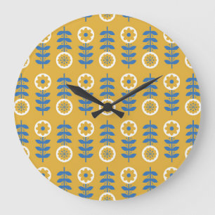 Scandinavian Stylized Flower Pattern Large Clock