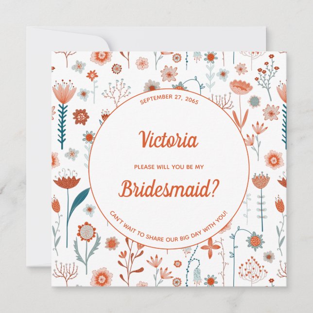 Scandinavian Summer Flowers Be My Bridesmaid Invitation (Front)