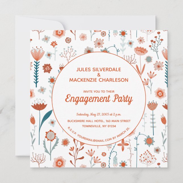 Scandinavian Summer Flowers Boho Engagement Invitation (Front)