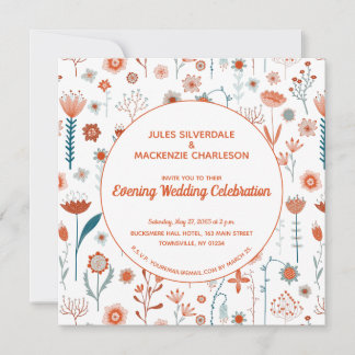 Scandinavian Summer Flowers Boho Evening Wedding Invitation