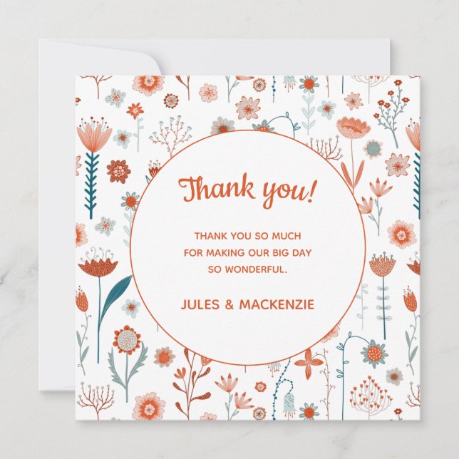Scandinavian Summer Flowers Boho Thank You Card (Front)