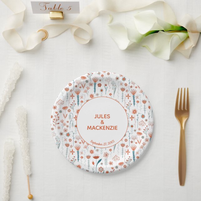 Scandinavian Summer Flowers Boho Wedding Paper Plate (Wedding)