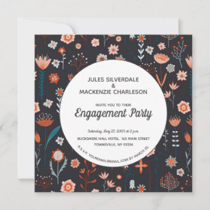 Scandinavian Summer Flowers Dark Boho Engagement Invitation