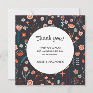 Scandinavian Summer Flowers Dark Boho Thank You Card