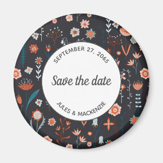 Scandinavian Summer Flowers Dark Save the Date Magnet