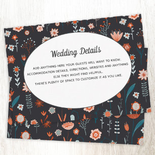 Scandinavian Summer Flowers Dark Wedding Details Enclosure Card
