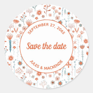 Scandinavian Summer Flowers Save the Date Classic Round Sticker