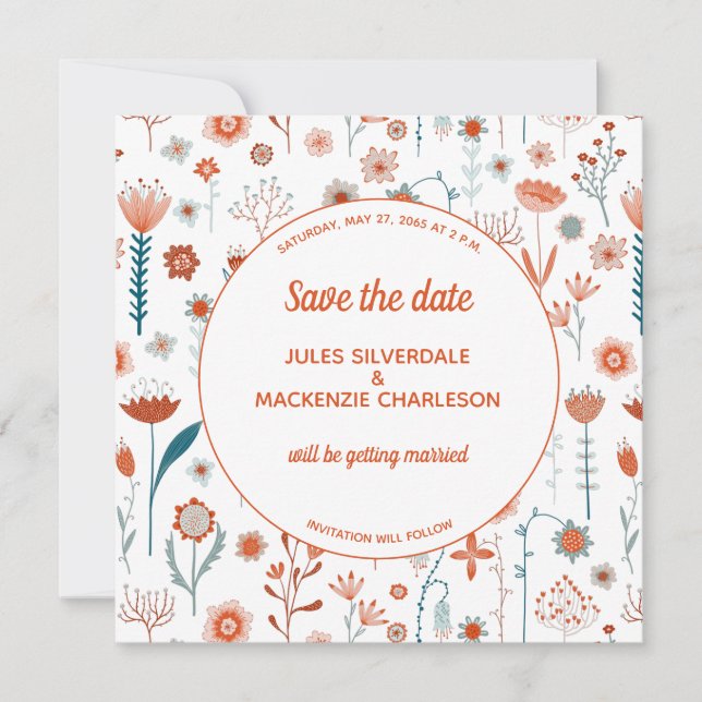 Scandinavian Summer Flowers Save the Date Invitation (Front)